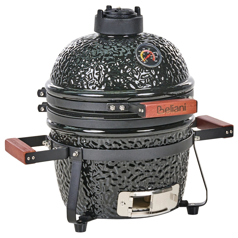 Mini barbecue da esterno in ceramica a carbone con coperchio termometro e griglia di cottura colore nero