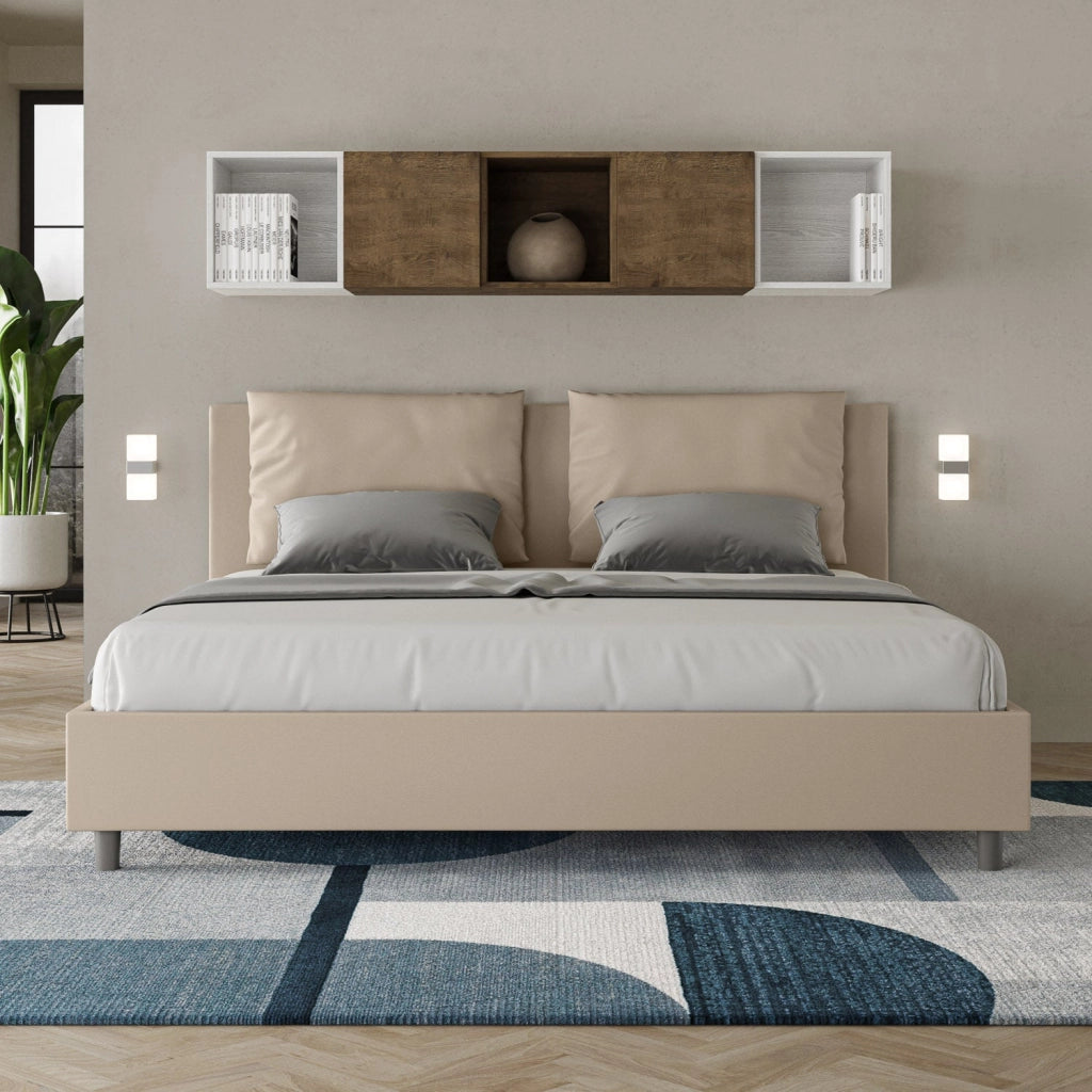 Letto Matrimoniale 160x210 cm con Rete e Contenitore Antea Tortora