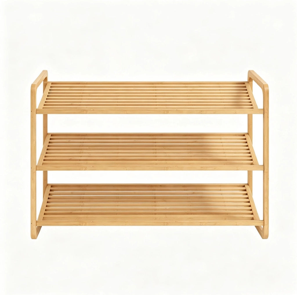 Scaffale per scarpe in bambù a 3 livelli, capacità fino a 12 paia, salvaspazio per ingresso 76x33x50,8 cm