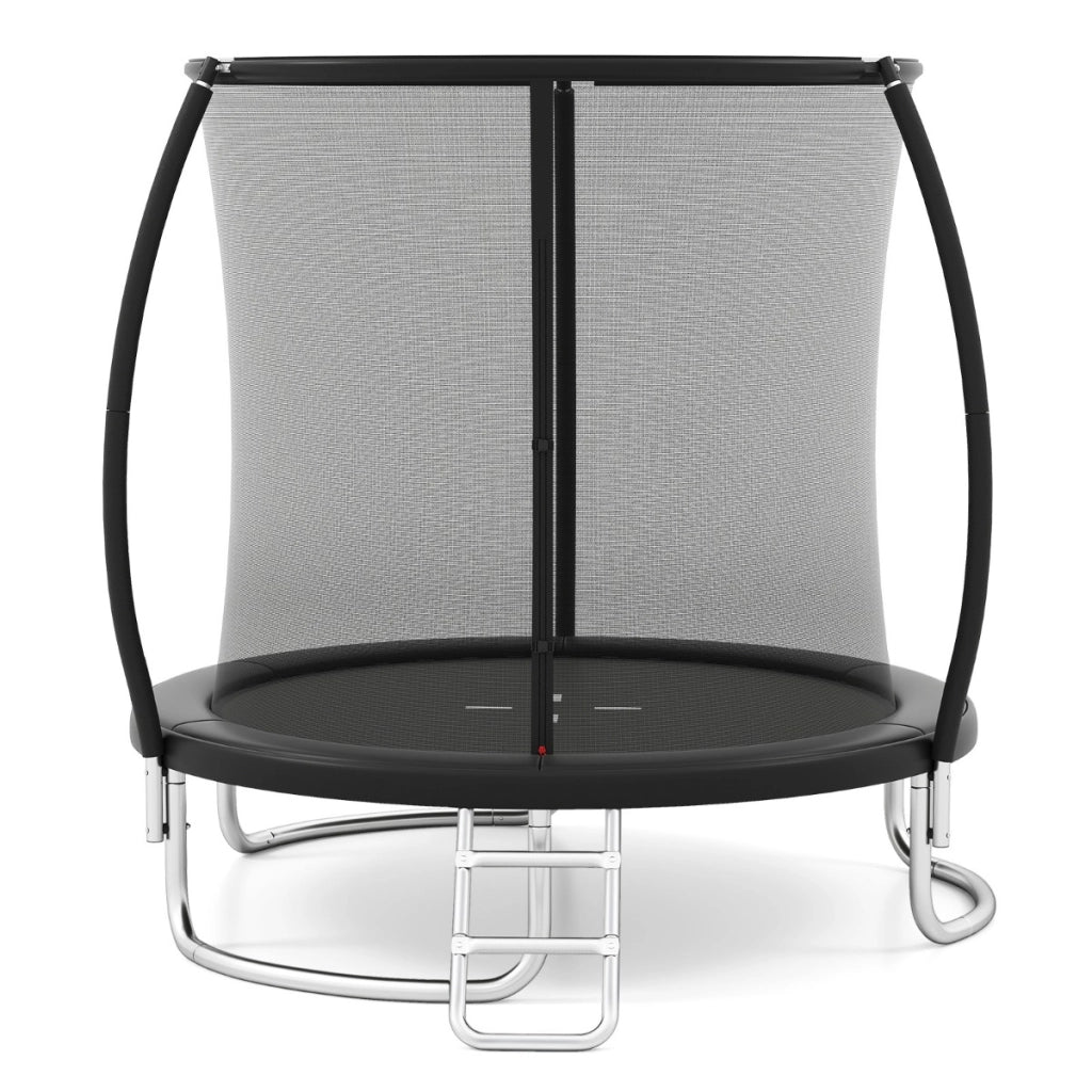 Trampolino ricreativo pesante con rete di sicurezza per bambini e adulti, Trampolino da esterno 244 cm in acciaio zincato antiruggine Nero