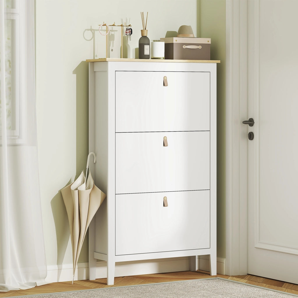 Scarpiera Stretto con 3 Scomparti ¨C zephmum ¨C 80x24x131 cm Bianco e Legno