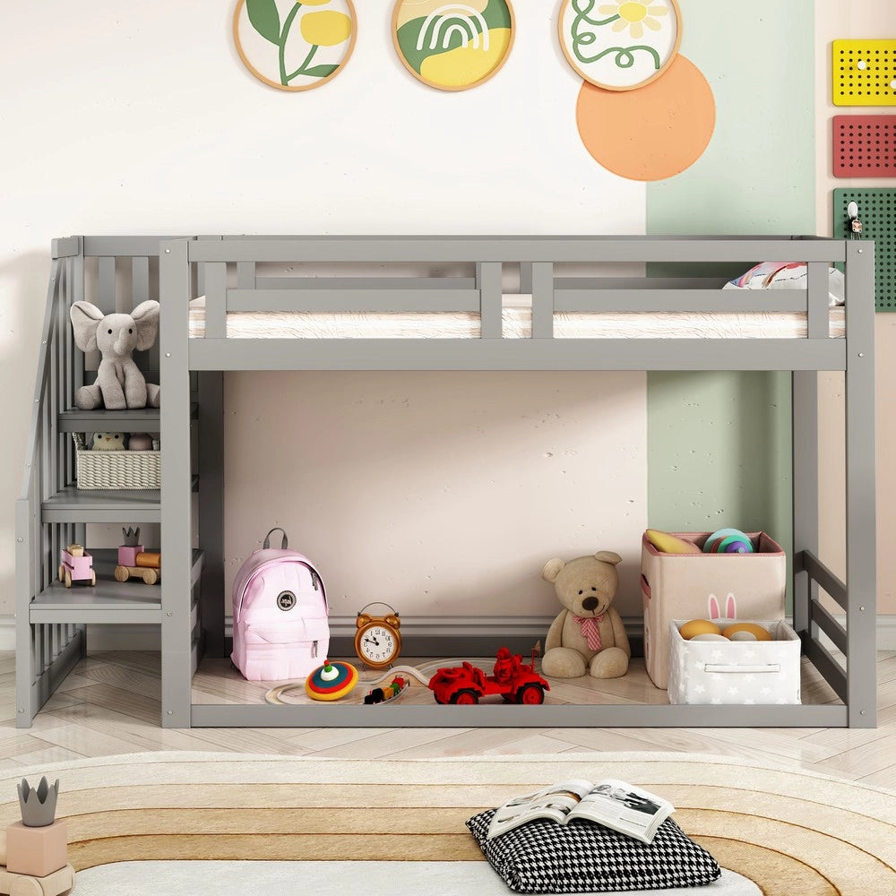 Letto a castello singolo ¨C Minimal ¨C grigio 90x200cm legno massello pino con rete a doghe