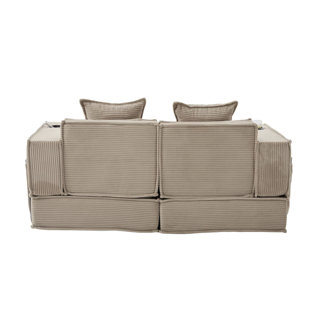 Divano basso 162x78x66 cm in velluto a coste khaki con 2 cuscini