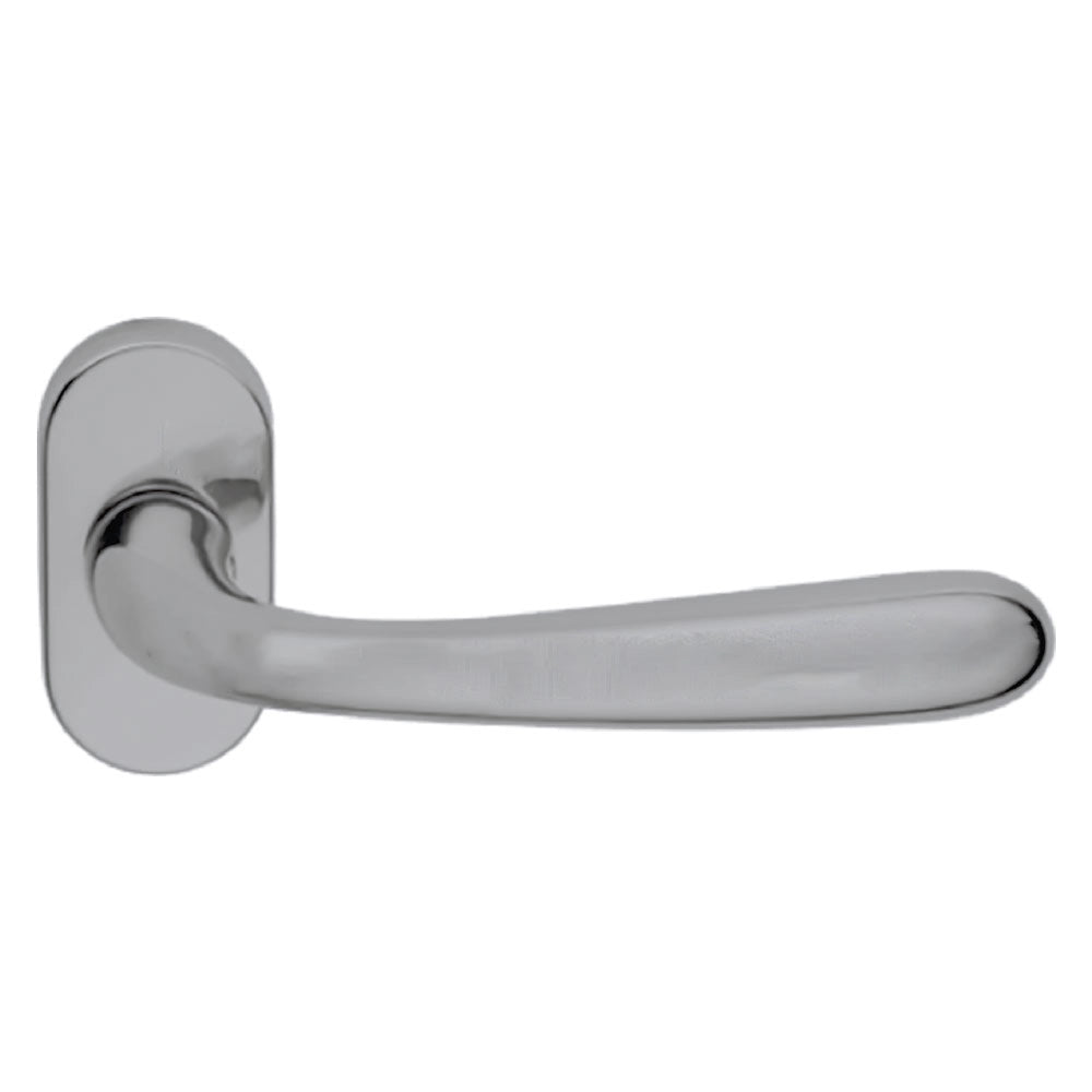 MANIGLIA PORTA BLINDATA ROSETTA OVALE 'GOCCIA' Sx - cromo satinato  - FORME