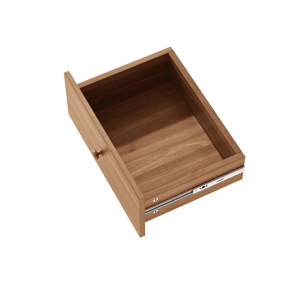 Scrivania estraibile ULEVR 110x40x75,5 cm con 3 cassetti, ripiani aperti e vassoio tastiera, finitura noce