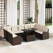 Set Divano da Giardino con cuscino 10 pcs Marrone Poly Rattan