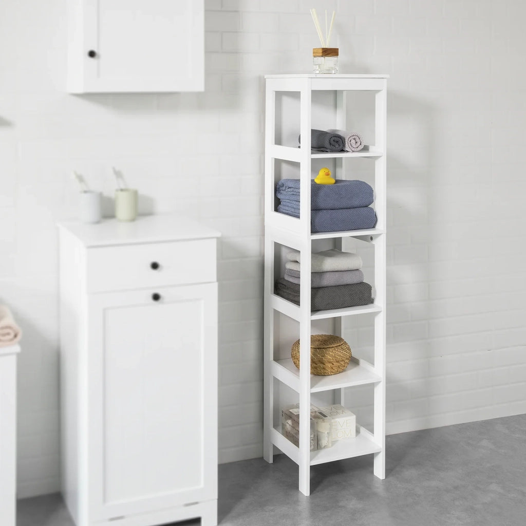 Mobiletto da Bagno salvaspazio Scaffale Scala con 5 Ripiani Lunghezza 30x30x139 cm, Bianco BZR14-W