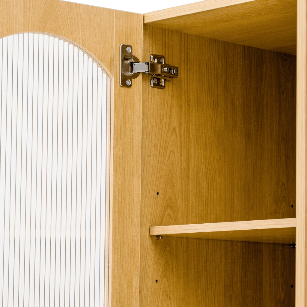 Credenza da cucina con ripiani regolabili; cassetto e vano estraibile in MDF naturale 98 × 40 × 177 cm