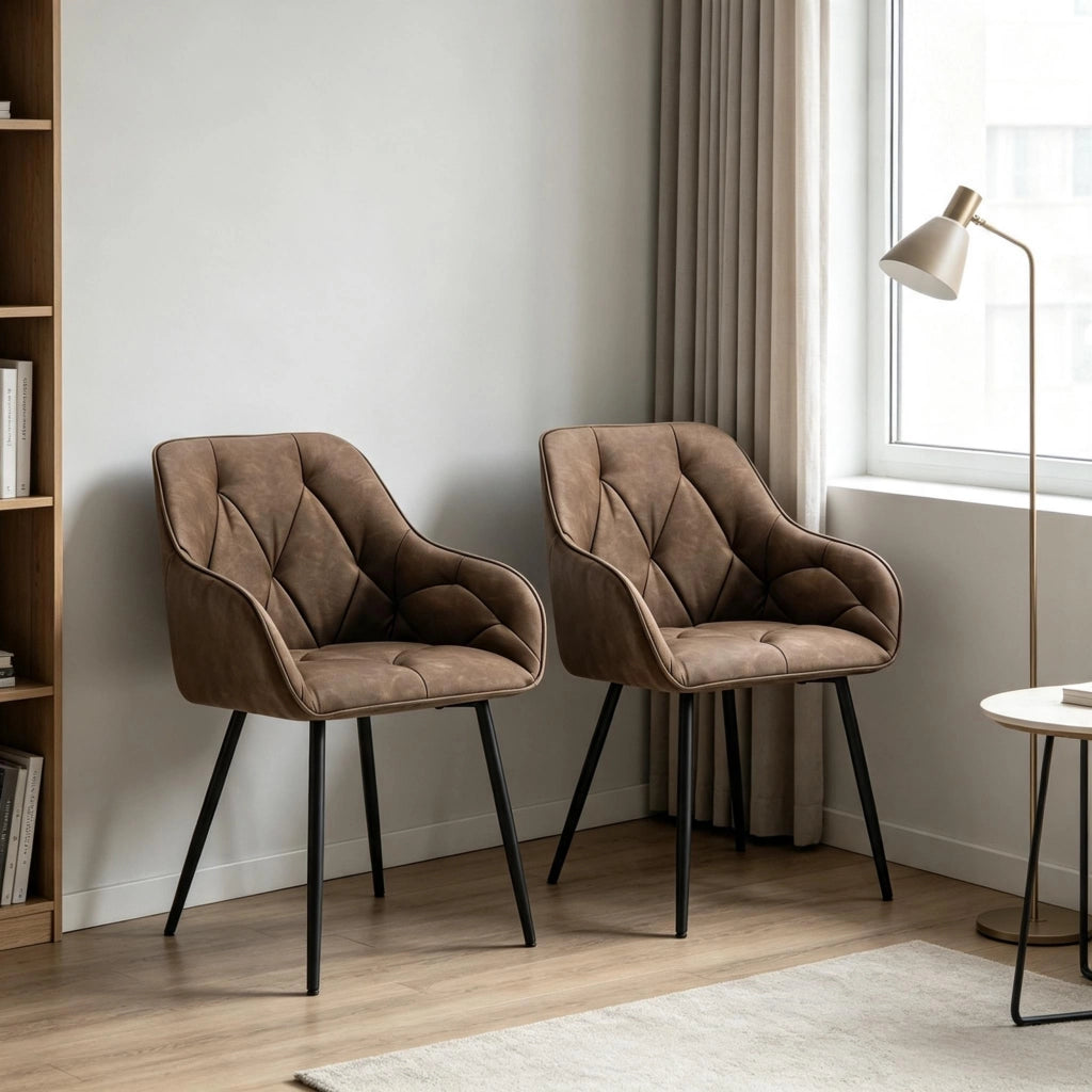 Set di 2 sedie da pranzo con braccioli in similpelle marrone scuro