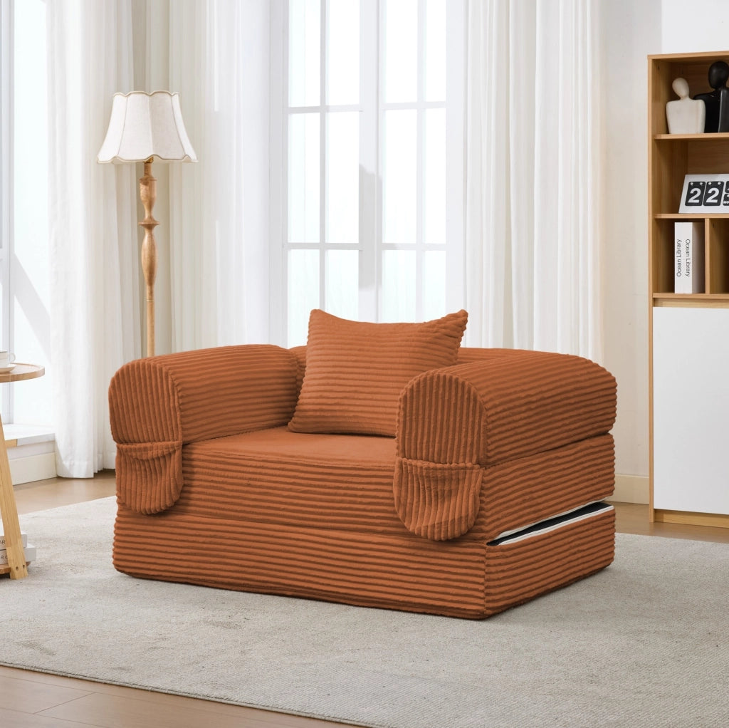 Divano letto singolo Cord in tessuto di velluto a coste, poltrona trasformabile multifunzione per soggiorno e camere compatte