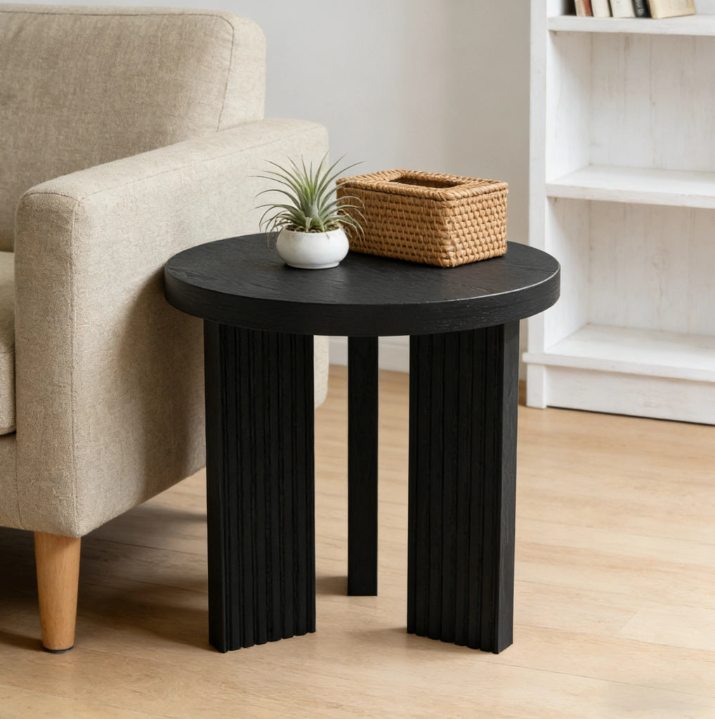 Tavolino rotondo da salotto in MDF nero HOMVRA