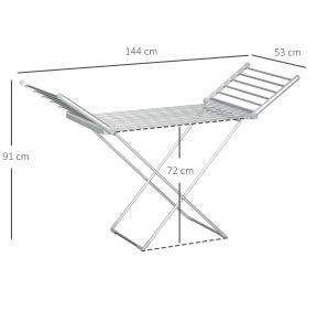 Stendibiancheria elettrico pieghevole con funzione riscaldante, 144x53x91 cm, alluminio, 45-55 ℃
