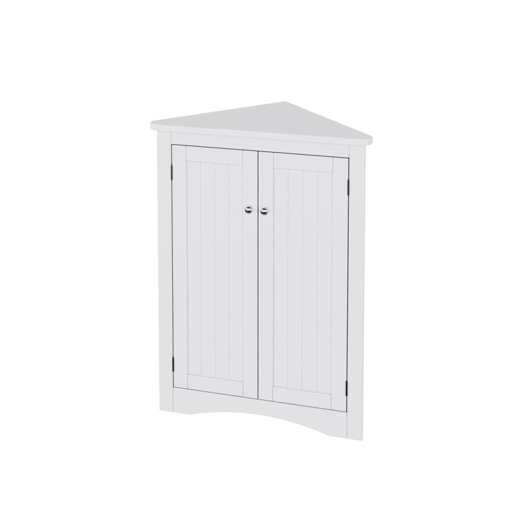 Mobile Armadietto Angolare Bianco per Bagno con 2 Ante e 3 Ripiani in MDF Laccato 61,5x80 cm