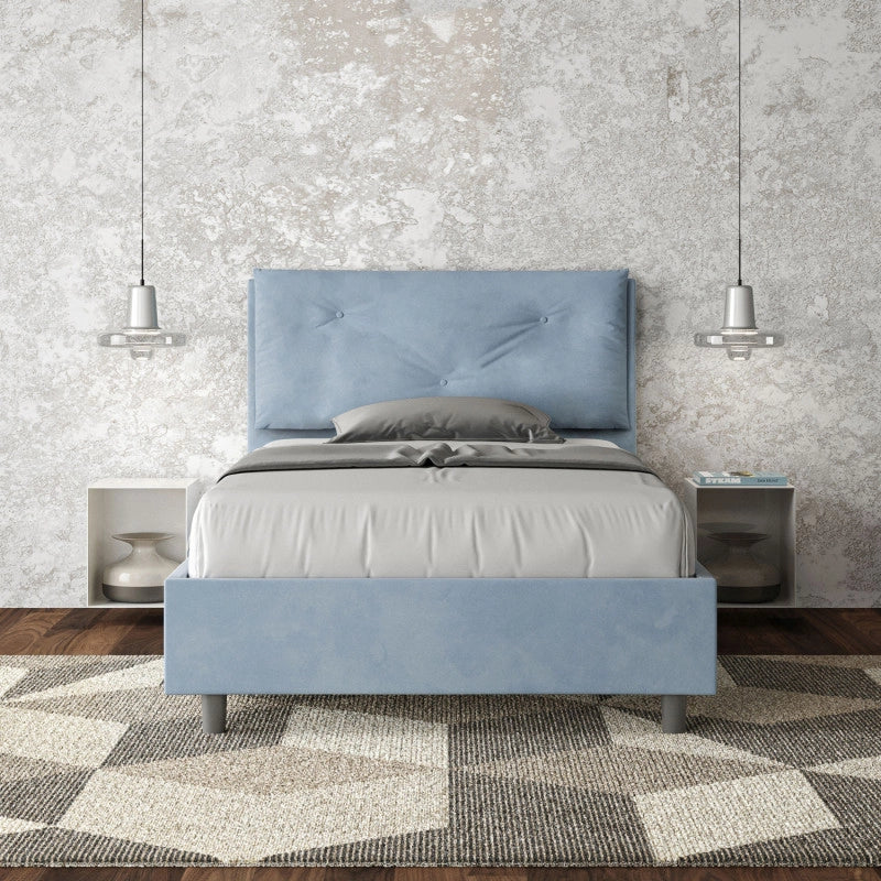 Letto imbottito Piazza e mezzo 130x190 cm Large - Con rete,Microfibra,Azzurro