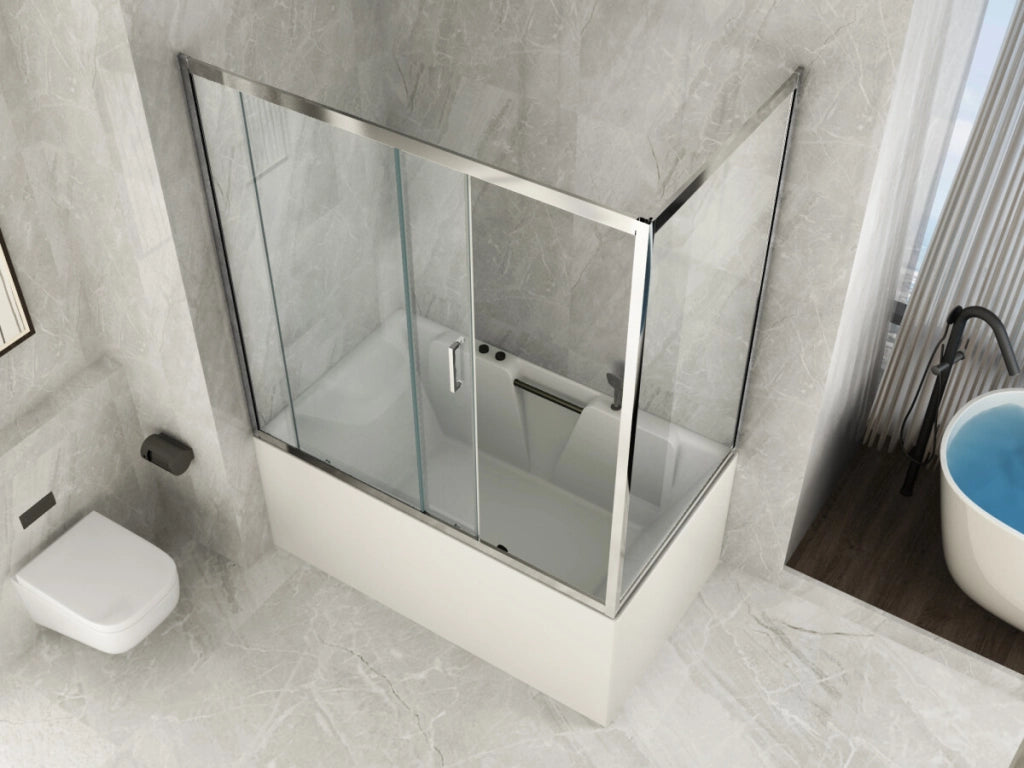 Box Doccia per Vasca a 2 Lati in Vetro Trasparente da 6 mm 1 Lato Fisso e 1 Porta Scorrevole - Misura: 70 x 120 x h150