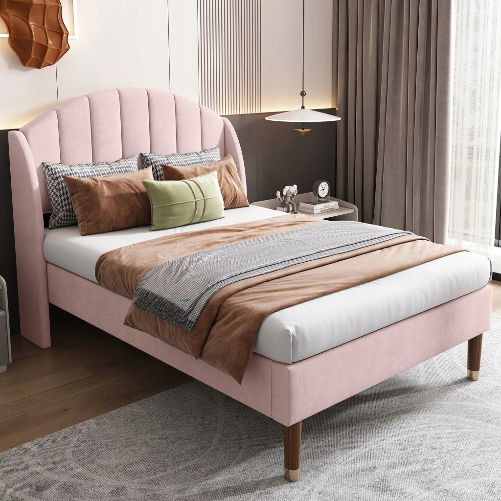 Letto imbottito 90x200 - Xylo - Rosa, velluto