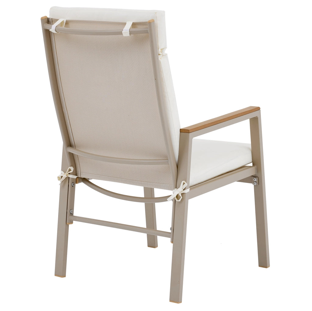Set di 2 Sedie da Pranzo da Esterno con Braccioli in Legno Plastica e Seduta in Textilene, Struttura in Ferro Zincato, Khaki e Beige