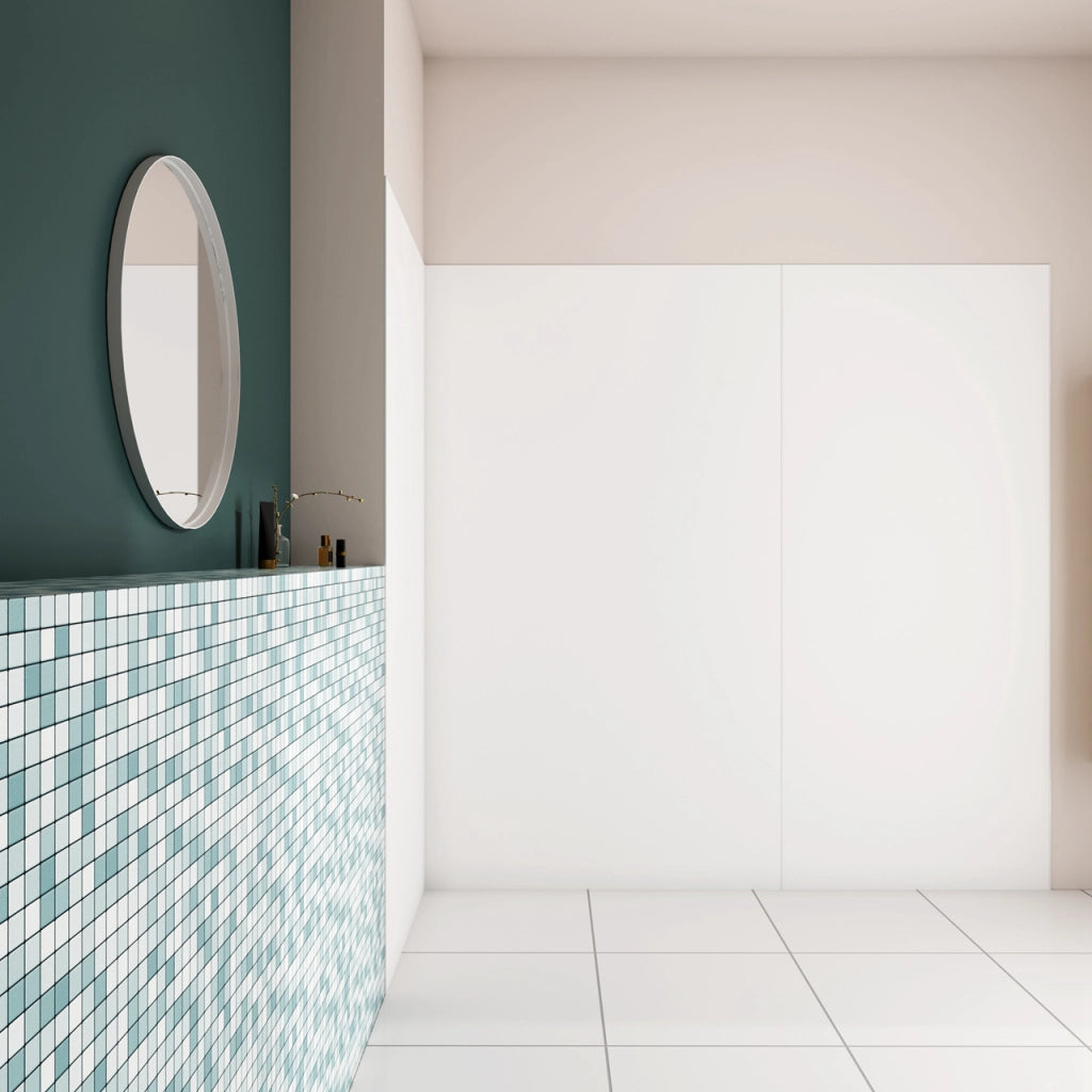 H.210 cm Pannello Doccia ad Angolo 40x80x100 cm Realizzato in Alluminio da 3 mm con Profili Finitura Bianco Opaco per Rivestimento Parete Bagno