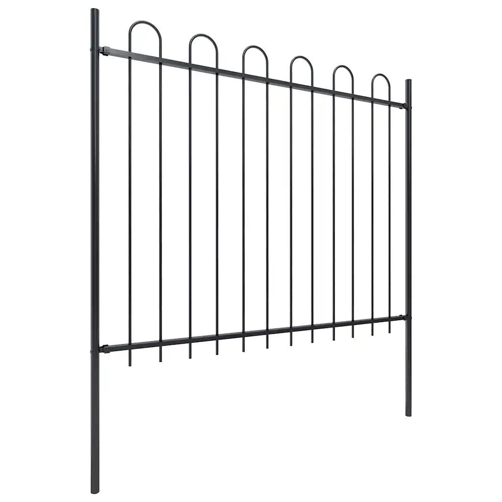 Recinzione da Giardino | Recinzione da cortile con parte superiore ad anello in acciaio 359x150 cm nera