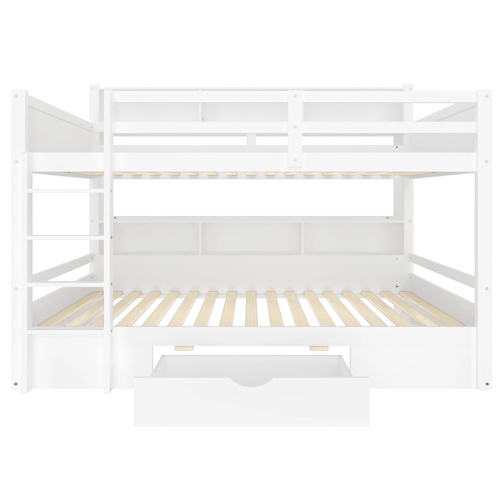 Letto a Castello 90x200 cm con Letto Estraibile; Contenitore; Cassetti; Scala e Sponde; Bianco