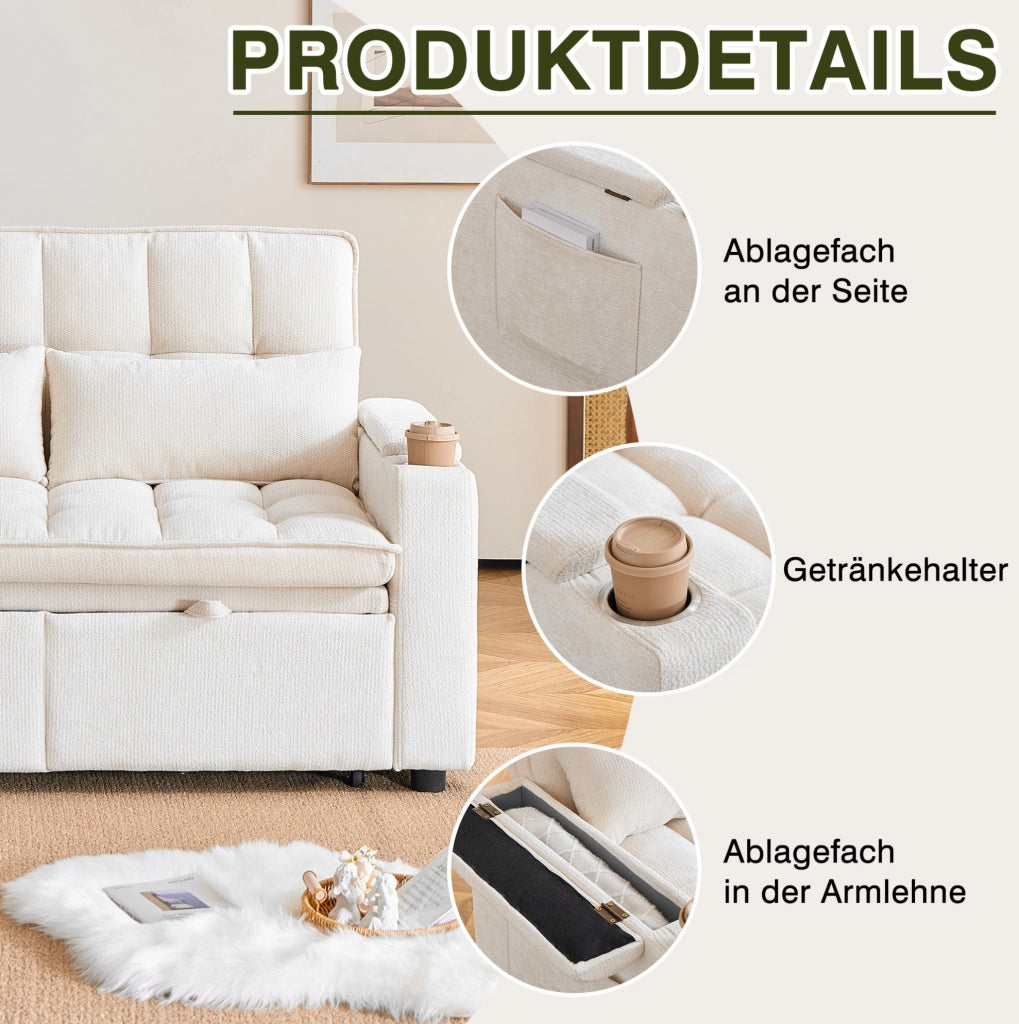 DIVANO Letto 3 in 1 Reclinabile 142 cm Beige