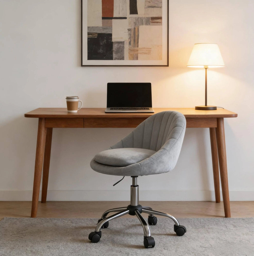 Sedia da ufficio ergonomica in velluto grigio chiaro, regolabile e girevole