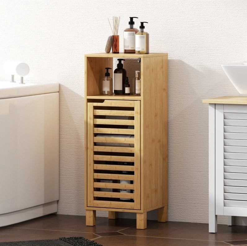Mobile bagno in bambù chiaro 30x30x80 cm con vano aperto
