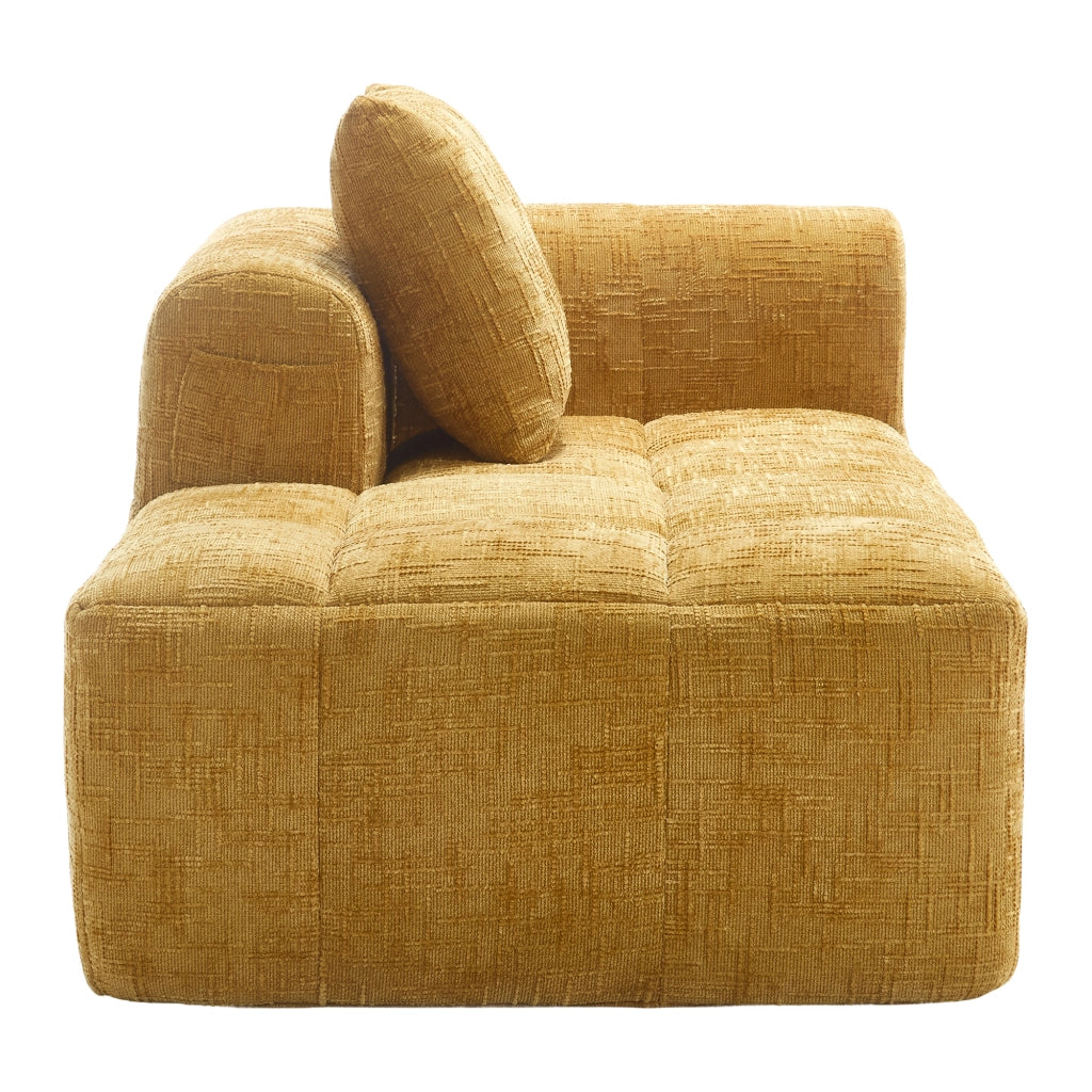 Divano chaise longue 158x90x60 cm con tasche laterali e cuscino in ciniglia gialla