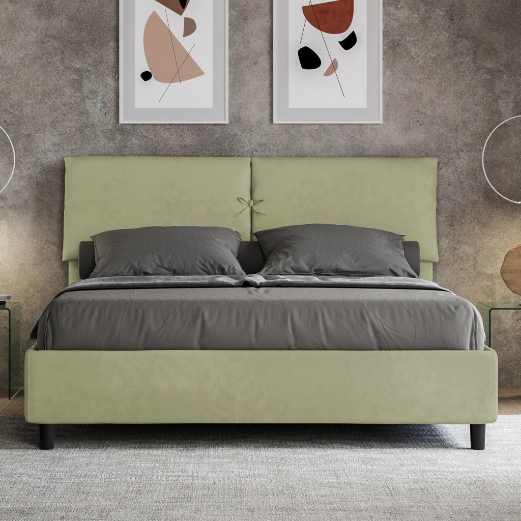 BS COM Letto matrimoniale contenitore imbottito 160x200 microfibra tè verde