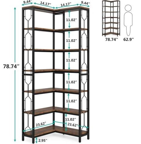 Scaffale angolare industriale in legno e metallo nero/marrone