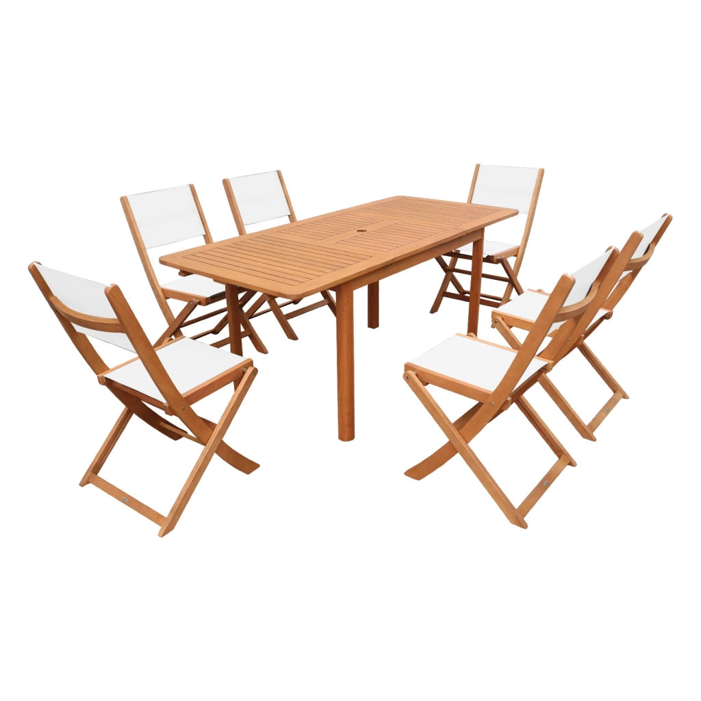 Set tavolo da giardino estensibile in legno di eucalipto con 6 sedie,