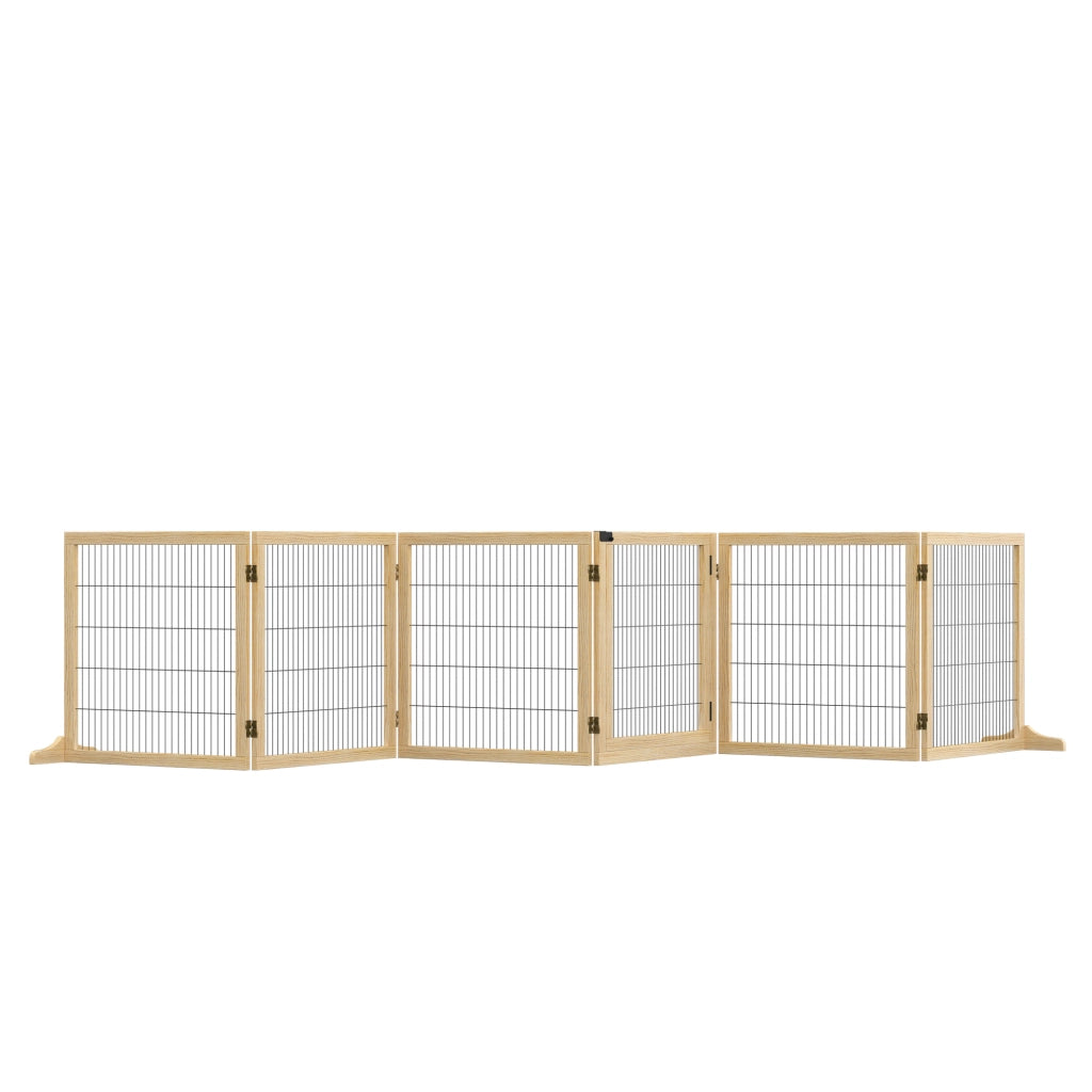 Cancelletto pieghevole per cani in legno di pino e acciaio con piedi di supporto naturale 432 × 36 × 70 cm