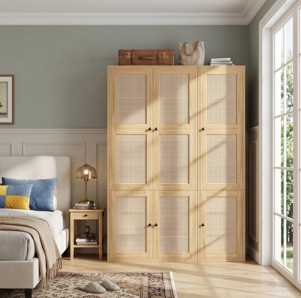 Armadio guardaroba 135x47x200 cm in MDF con 6 cassetti, 4 vani e 2 appendiabiti