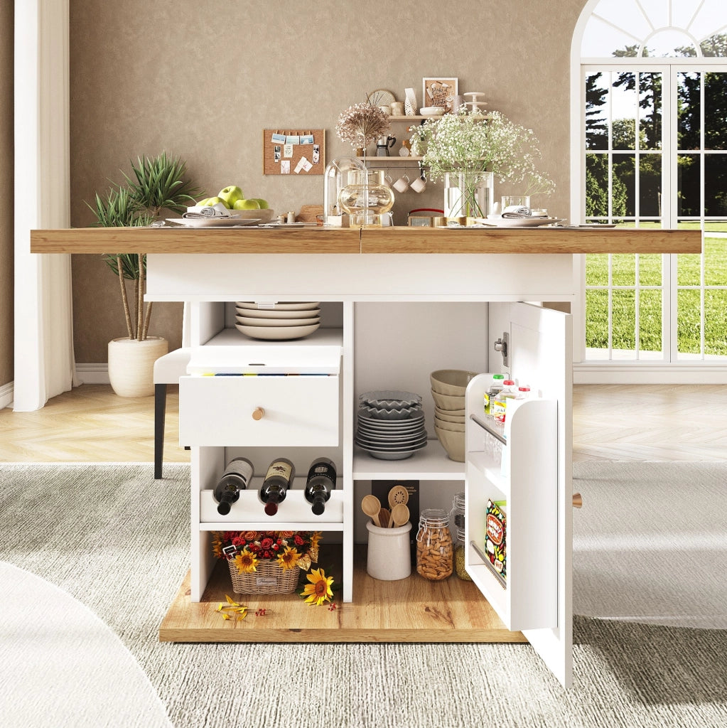 Tavolo da pranzo estensibile 110-140 x 80 x 75 cm in MDF bianco con contenitori