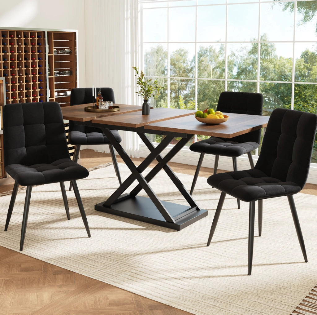 Set tavolo allungabile 120-160x80 cm noce MDF; 4 sedie nere