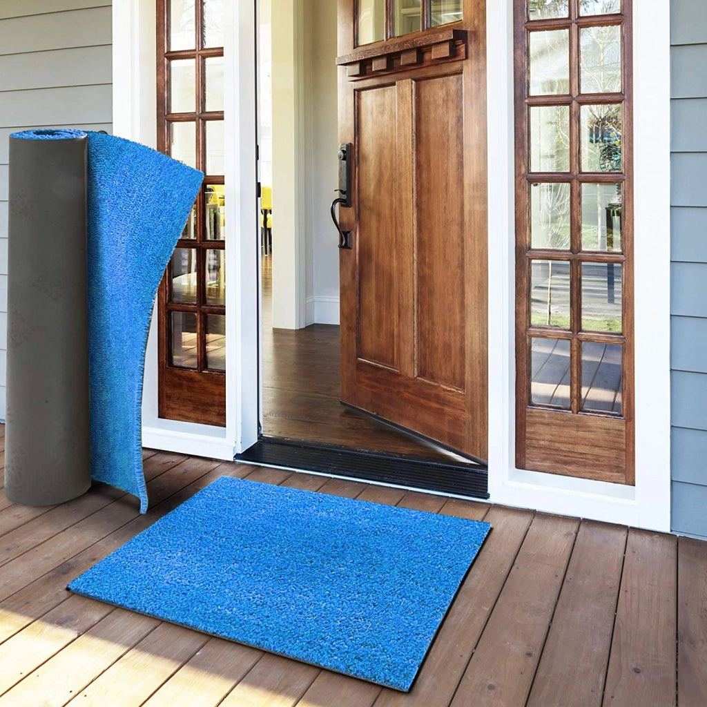 Zerbino Cocco Naturale Colorato Antiscivolo Su Misura Tappeto Ingresso Entrata 40x100 cm Blu