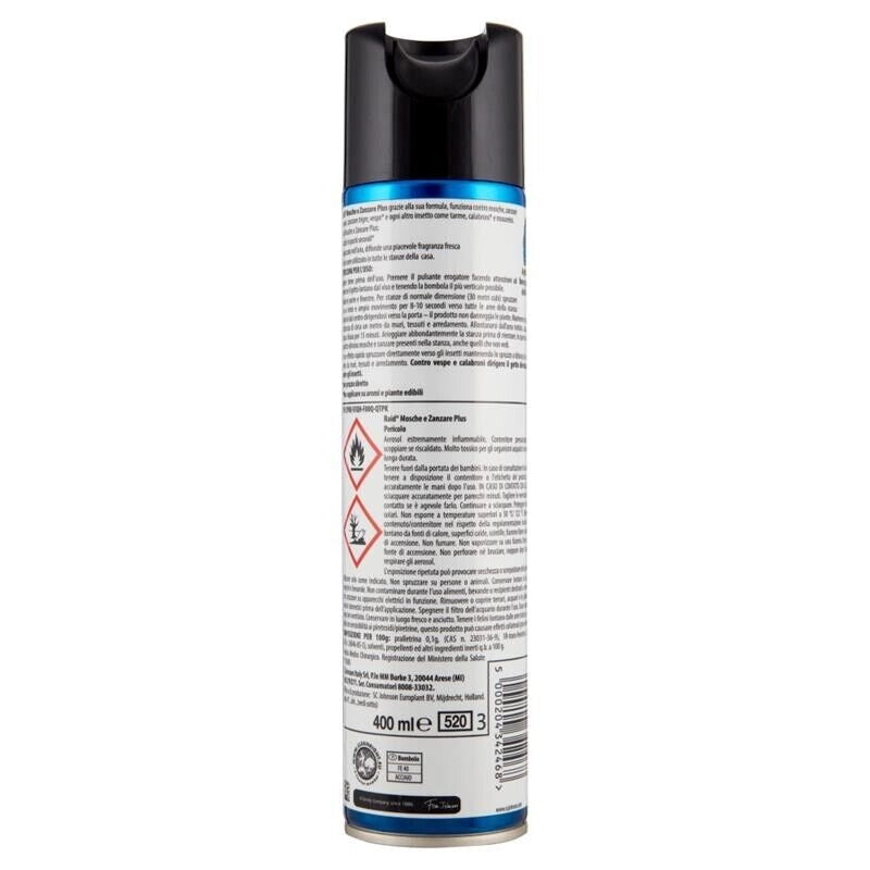 SET 12 RAID MOSCHE E ZANZARE SPRAY INSETTICIDA. ANTIZANZARE E ANTIMOSCHE. AZIONE RAPIDA. 400 ML