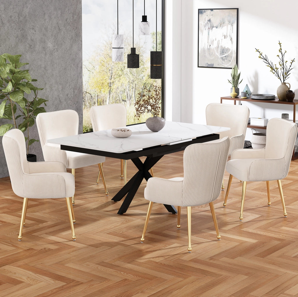 Set 2 sedie imbottite in velluto beige con gambe dorate