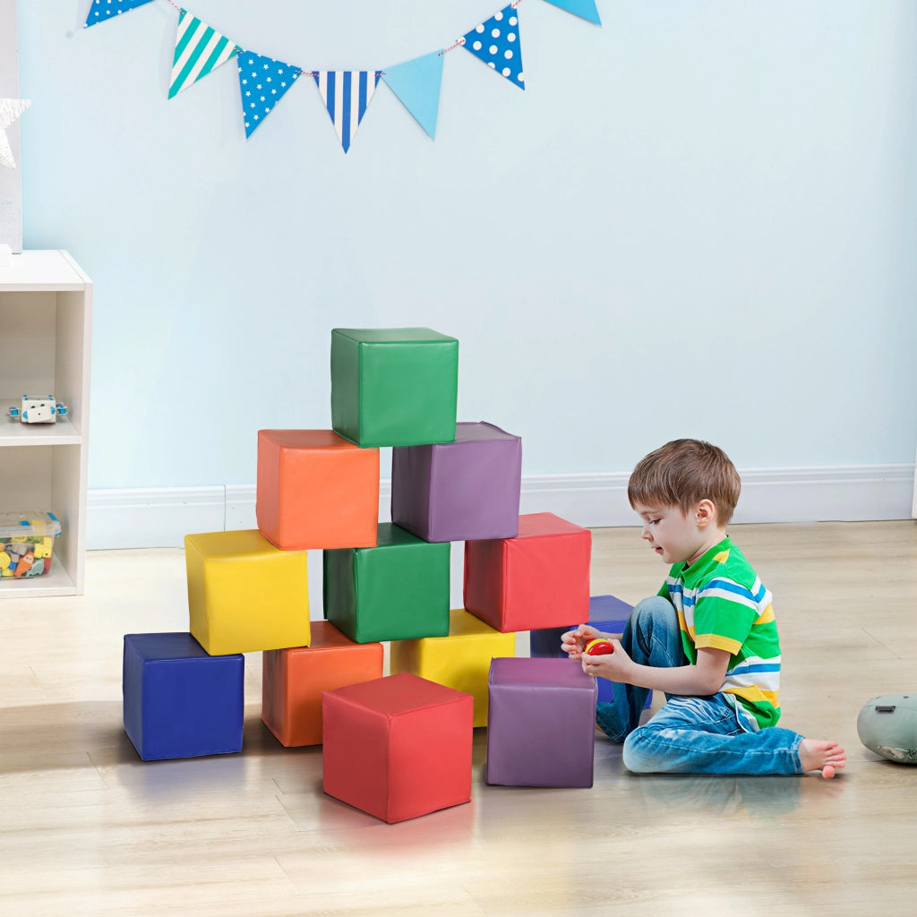 Set 12 Blocchi da Costruzione Morbidi in Schiuma per Bambini 1-3 Anni Rosso e Giallo, Gioco di Coordinazione ed Equilibrio