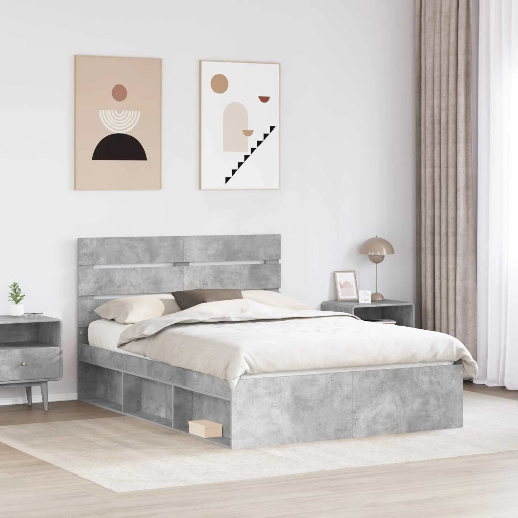 Letto matrimoniale | Letto per adulti | Struttura del letto Calcestruzzo 140 x 200 cm Pino massello