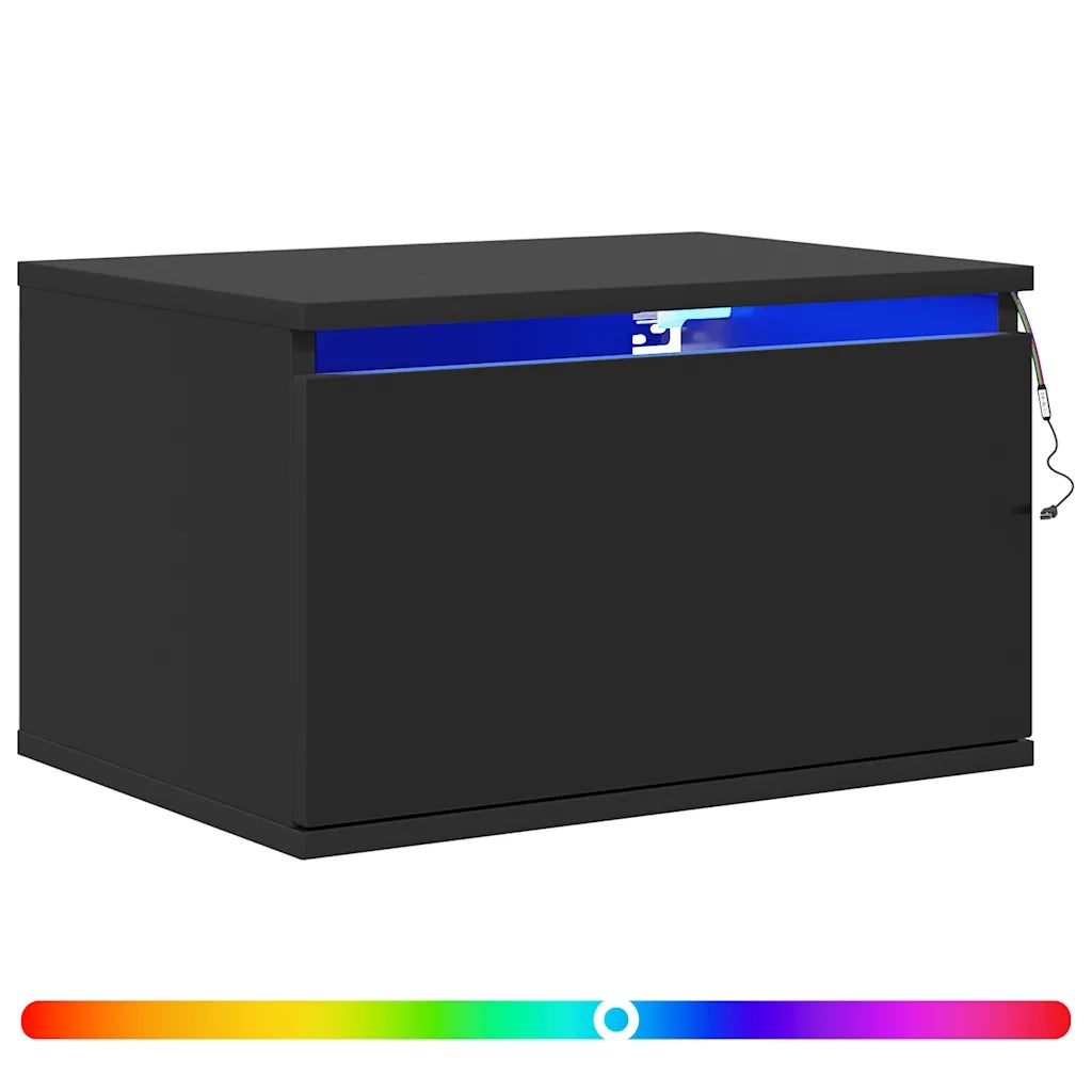 Comodini a Parete con Luci LED 2 pz Neri 836829