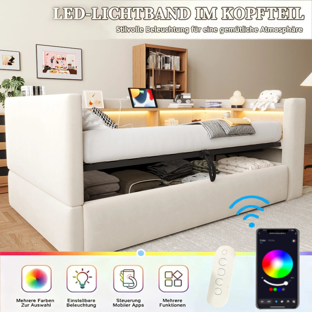 letto imbottito flanella beige 90 x 190 cm