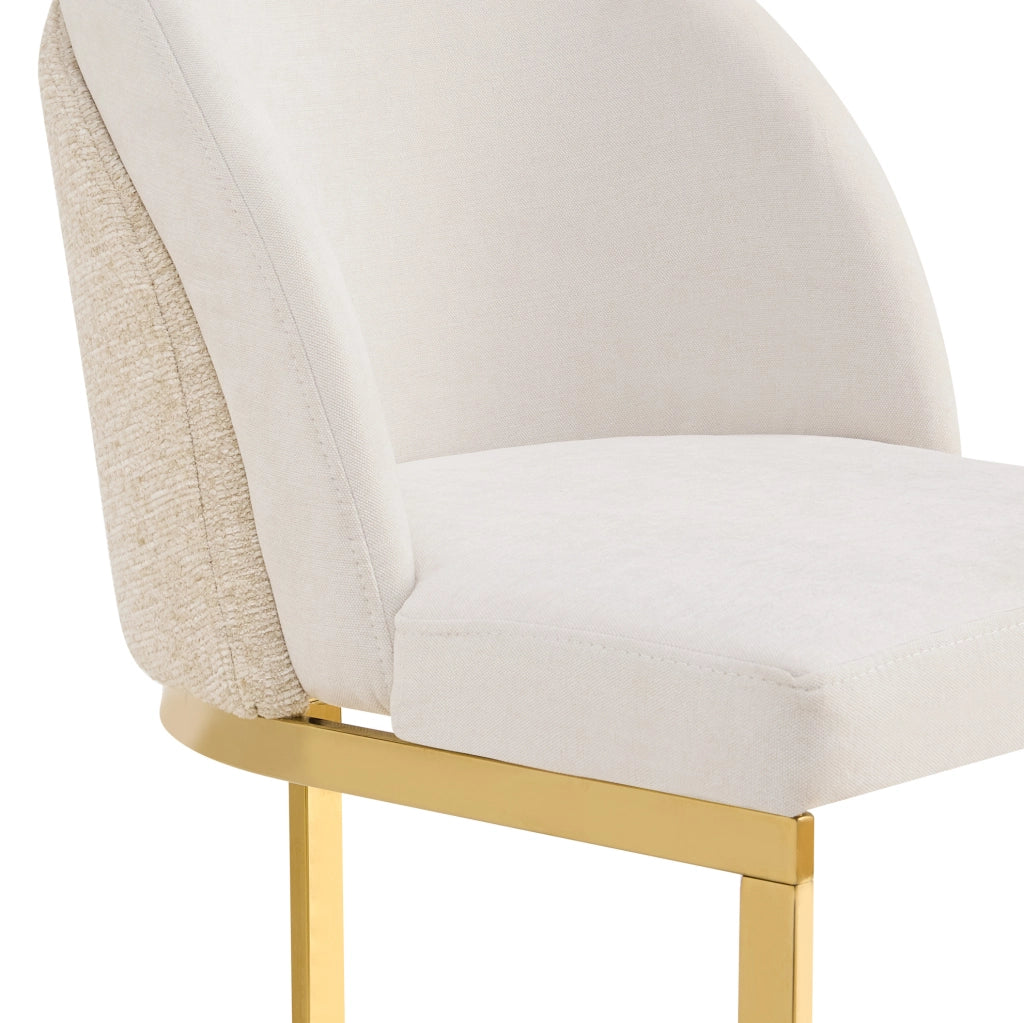 Set 4 sedie da pranzo in ciniglia beige con gambe dorate in metallo HOMVRA