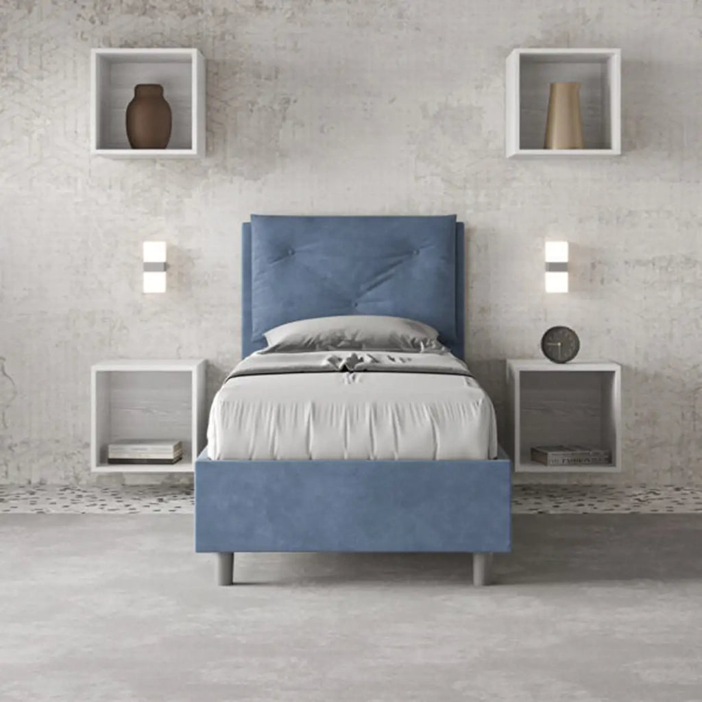 Letto singolo con rete imbottito 80x210 microfibra blu Appia
