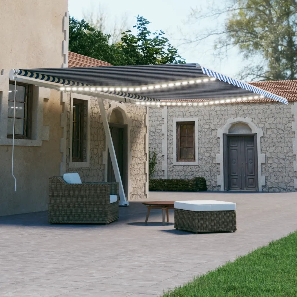 Tenda Automatica con Sensore Vento e LED 600x300 cm Blu Bianca 3069611