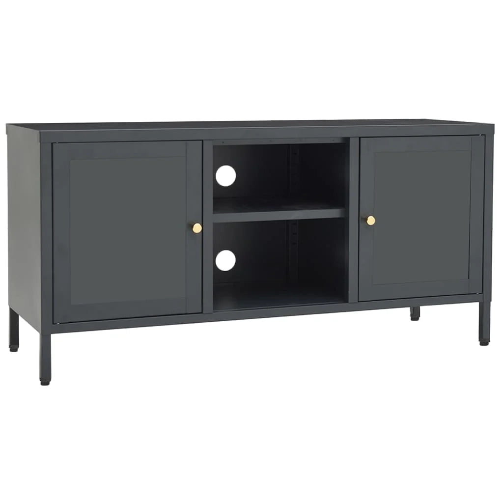 Mobile TV multimediale scaffale TV credenza mobile TV sala da pranzo soggiorno camera da letto antracite 105 x 35 x 52 cm acciaio e vetro antracite 02_0026390
