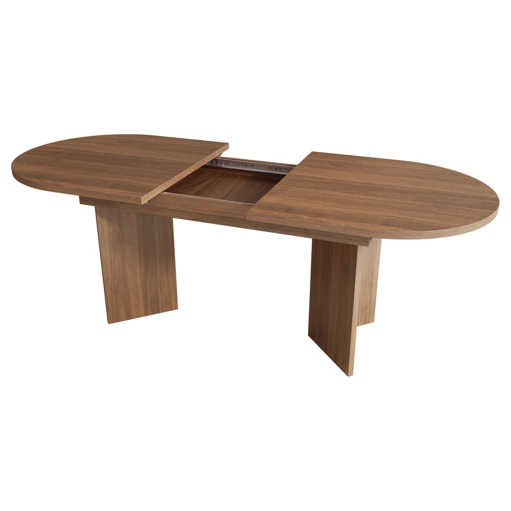 Tavolo allungabile con piano ispessito e angoli arrotondati per sala da pranzo, in MDF, noce, 140 × 90 cm