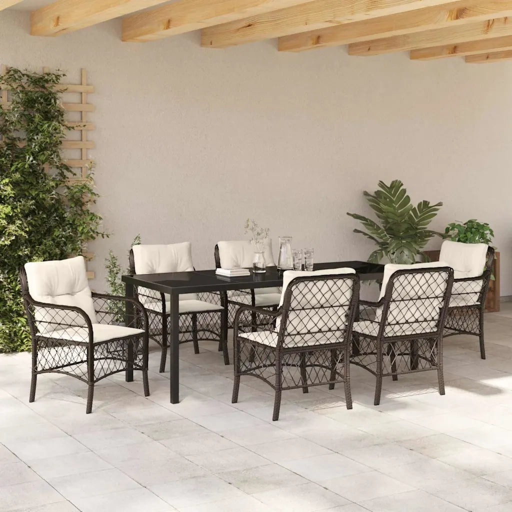Set da Pranzo per Giardino con cuscino 7 pcs Marrone polyrattan 3380216