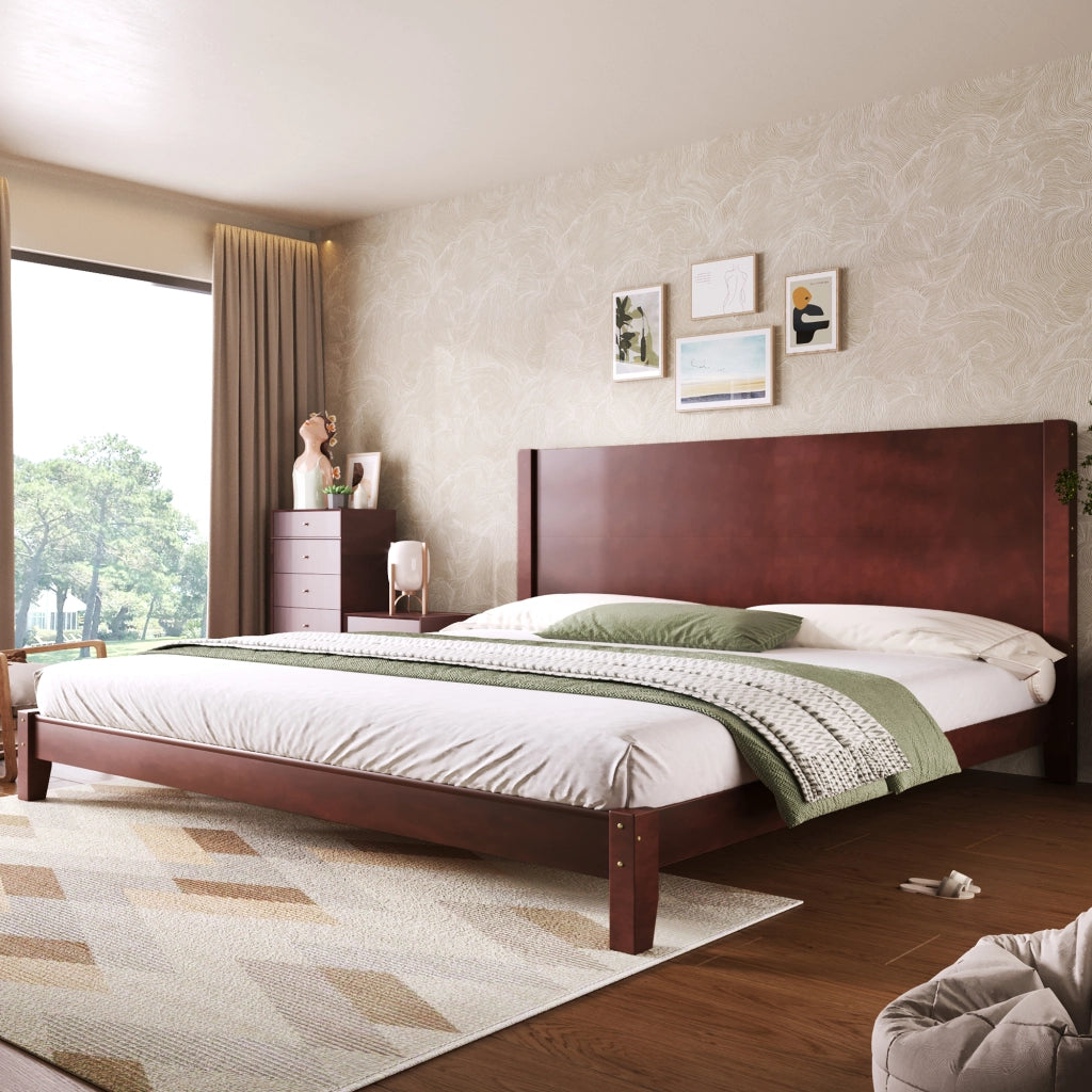 Letto piattaforma 180 × 200 cm con testiera e rete a doghe in MDF e legno colore marrone