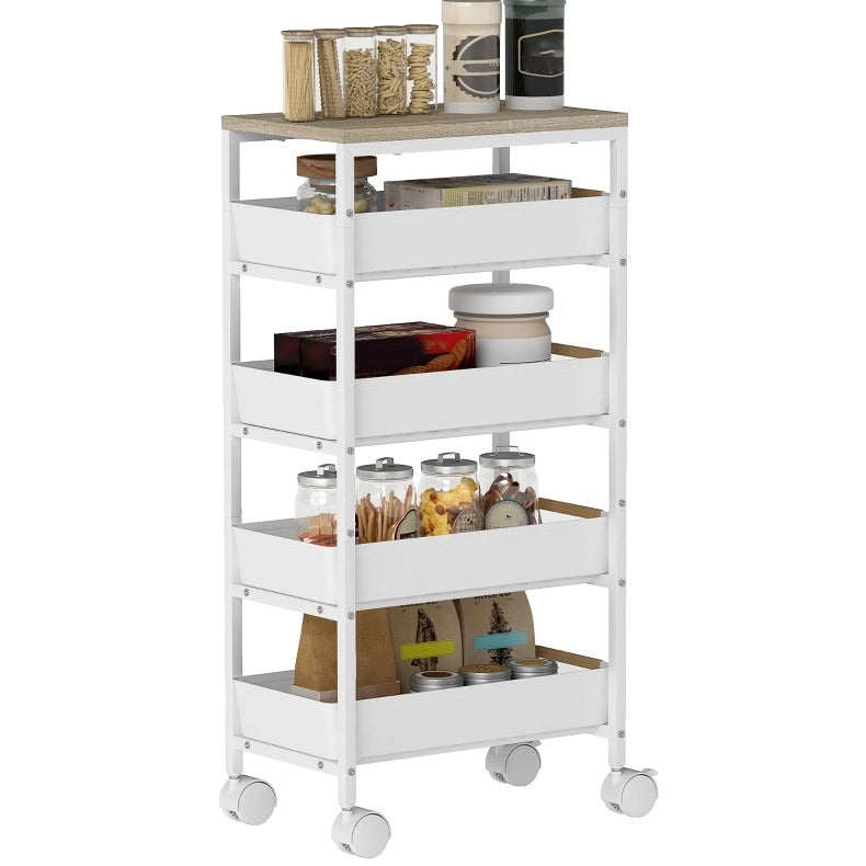 Carrello da cucina salvaspazio a cinque livelli con cassetti e ruote